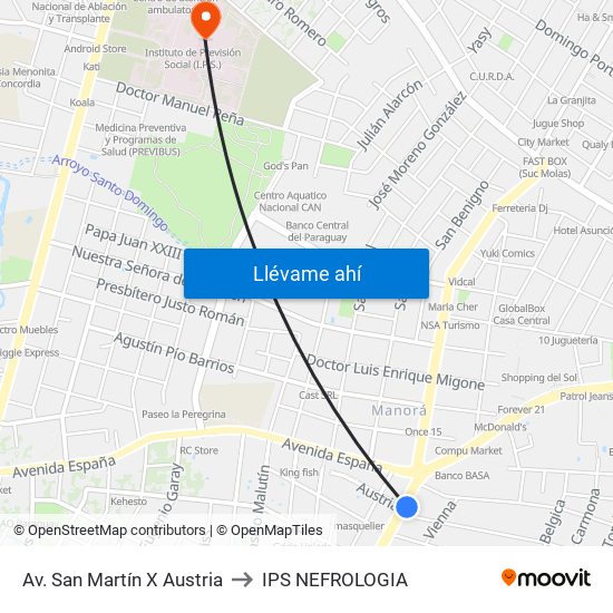 Av. San Martín X Austria to IPS NEFROLOGIA map