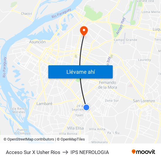 Acceso Sur X Usher Ríos to IPS NEFROLOGIA map