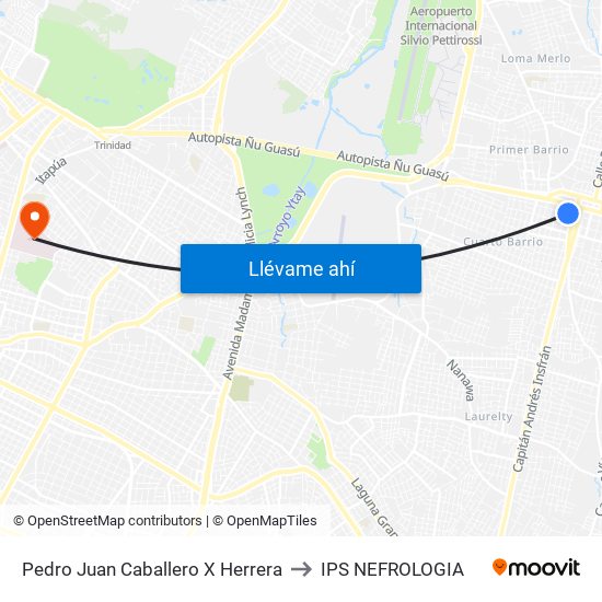Pedro Juan Caballero X Herrera to IPS NEFROLOGIA map