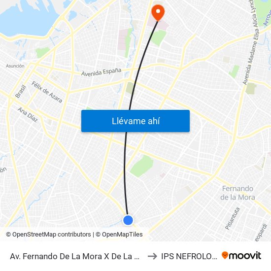 Av. Fernando De La Mora X De La Victoria to IPS NEFROLOGIA map