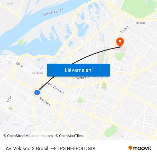 Av. Velasco X Brasil to IPS NEFROLOGIA map