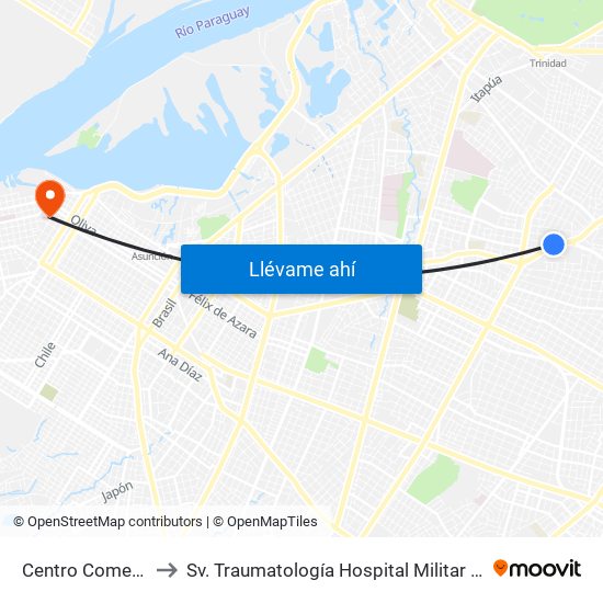 Centro Comercial to Sv. Traumatología Hospital Militar Central map