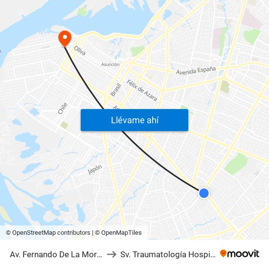 Av. Fernando De La Mora X Av. Argentina to Sv. Traumatología Hospital Militar Central map