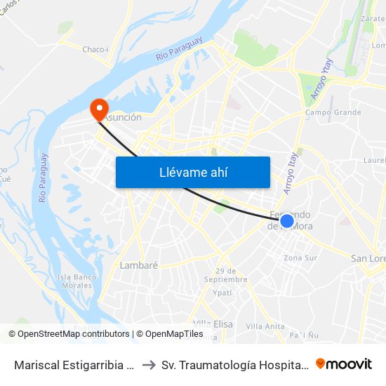 Mariscal Estigarribia X 10 De Julio to Sv. Traumatología Hospital Militar Central map