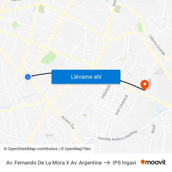 Av. Fernando De La Mora X Av. Argentina to IPS Ingavi map