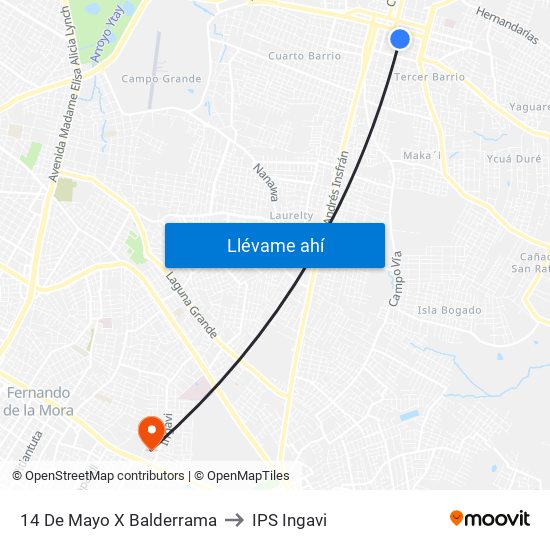 14 De Mayo X Balderrama to IPS Ingavi map