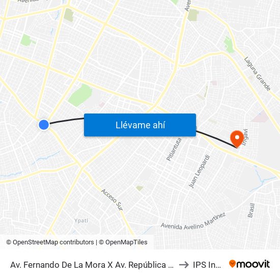 Av. Fernando De La Mora X Av. República Argentina to IPS Ingavi map