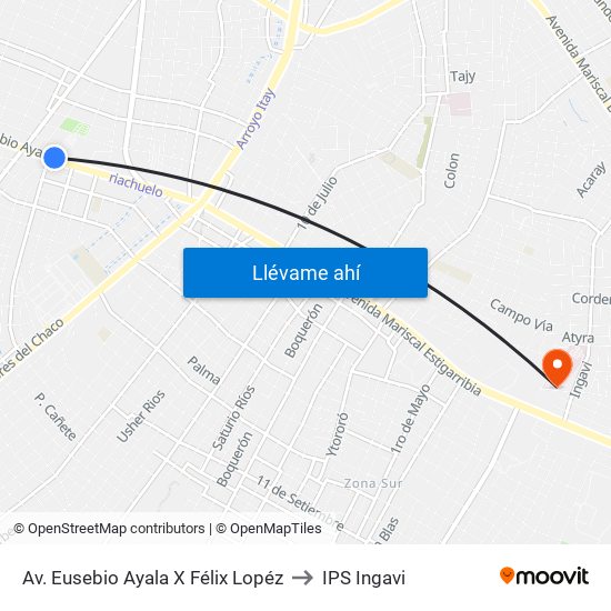 Av. Eusebio Ayala X Félix Lopéz to IPS Ingavi map