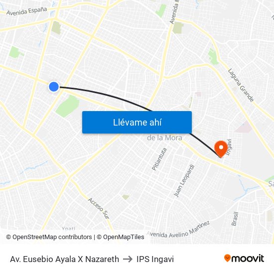 Av. Eusebio Ayala X Nazareth to IPS Ingavi map