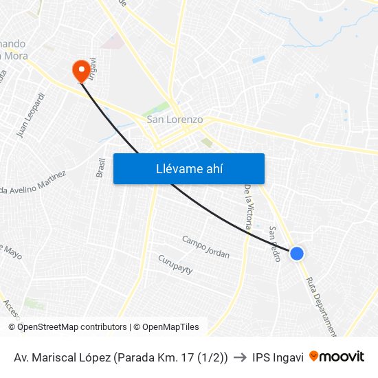 Av. Mariscal López (Parada Km. 17 (1/2)) to IPS Ingavi map