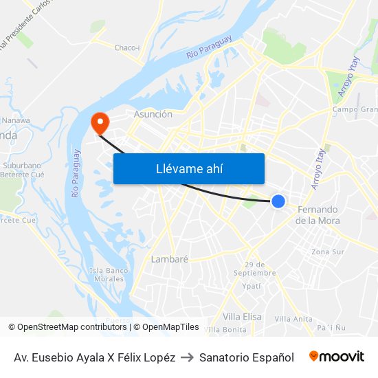 Av. Eusebio Ayala X Félix Lopéz to Sanatorio Español map