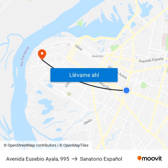 Avenida Eusebio Ayala, 995 to Sanatorio Español map