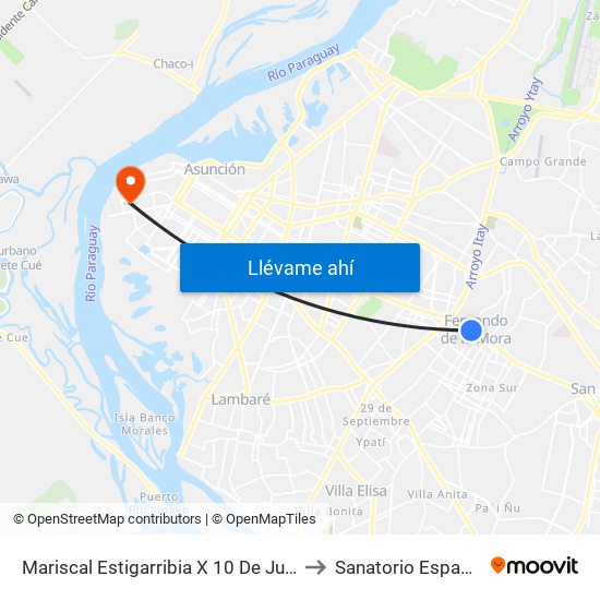 Mariscal Estigarribia X 10 De Julio to Sanatorio Español map