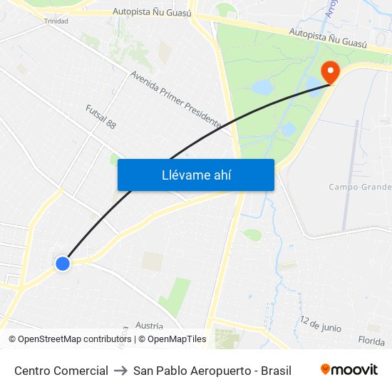 Centro Comercial to San Pablo Aeropuerto - Brasil map
