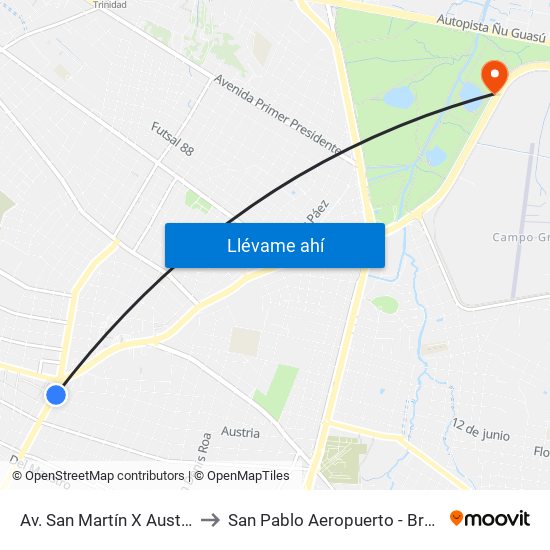 Av. San Martín X Austria to San Pablo Aeropuerto - Brasil map