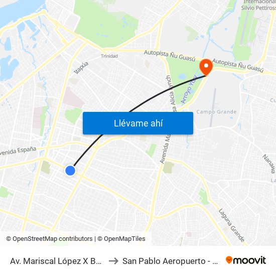Av. Mariscal López X Bulnes to San Pablo Aeropuerto - Brasil map
