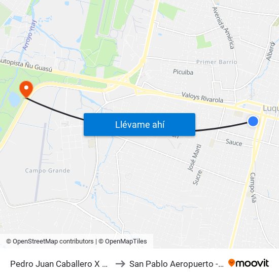 Pedro Juan Caballero X Herrera to San Pablo Aeropuerto - Brasil map