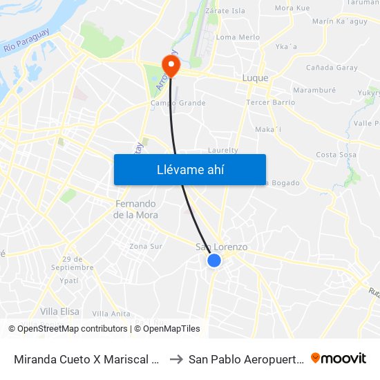 Miranda Cueto X Mariscal Estigarribia to San Pablo Aeropuerto - Brasil map