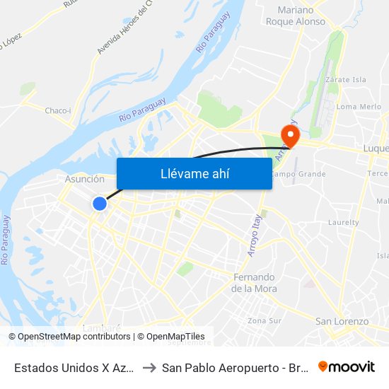 Estados Unidos X Azara to San Pablo Aeropuerto - Brasil map