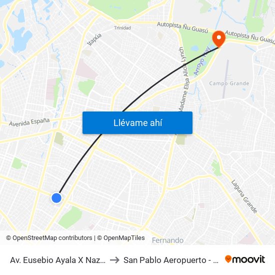 Av. Eusebio Ayala X Nazareth to San Pablo Aeropuerto - Brasil map