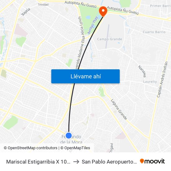 Mariscal Estigarribia X 10 De Julio to San Pablo Aeropuerto - Brasil map