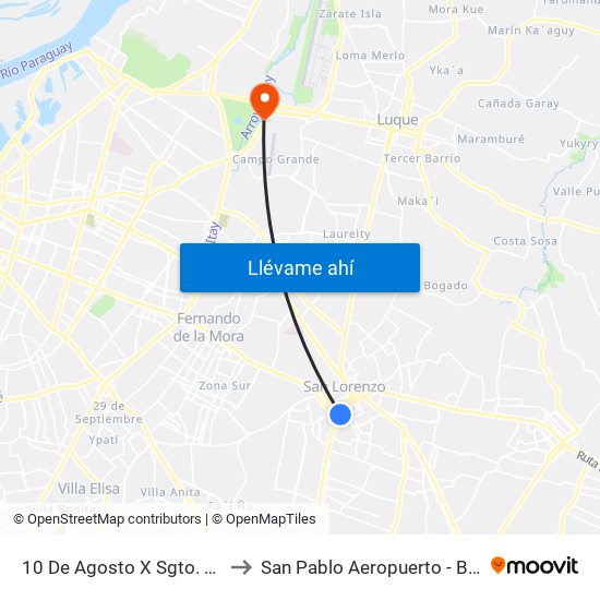 10 De Agosto X Sgto. Silva to San Pablo Aeropuerto - Brasil map