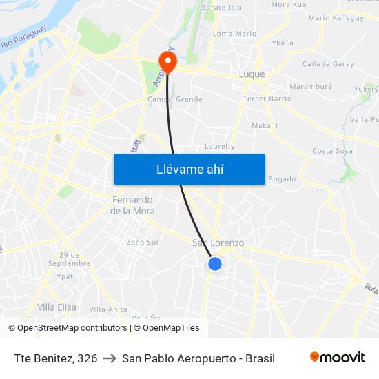 Tte Benitez, 326 to San Pablo Aeropuerto - Brasil map