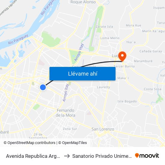 Avenida Republica Argentina, 201 to Sanatorio Privado Unimedic (Luque) map