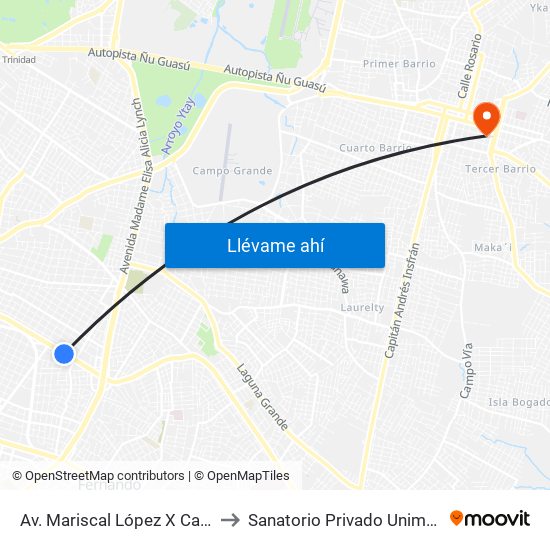 Av. Mariscal López X Capitán Bueno to Sanatorio Privado Unimedic (Luque) map