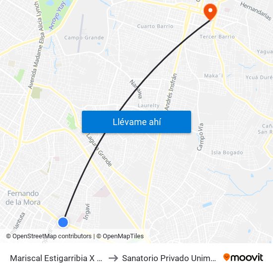 Mariscal Estigarribia X Atilio Galfre to Sanatorio Privado Unimedic (Luque) map