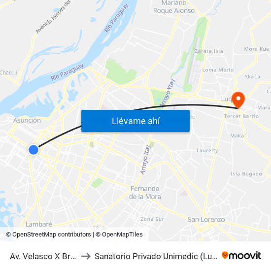 Av. Velasco X Brasil to Sanatorio Privado Unimedic (Luque) map