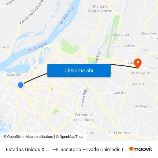 Estados Unidos X Azara to Sanatorio Privado Unimedic (Luque) map