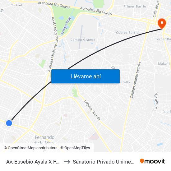 Av. Eusebio Ayala X Félix Lopéz to Sanatorio Privado Unimedic (Luque) map