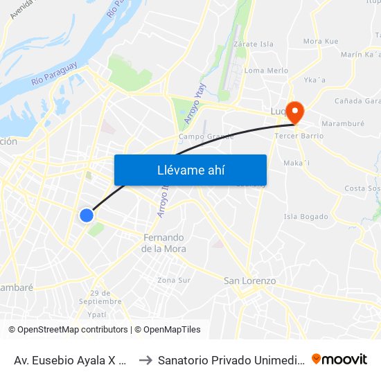 Av. Eusebio Ayala X Nazareth to Sanatorio Privado Unimedic (Luque) map