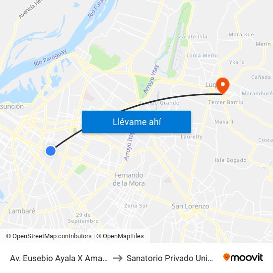 Av. Eusebio Ayala X Amancio González to Sanatorio Privado Unimedic (Luque) map