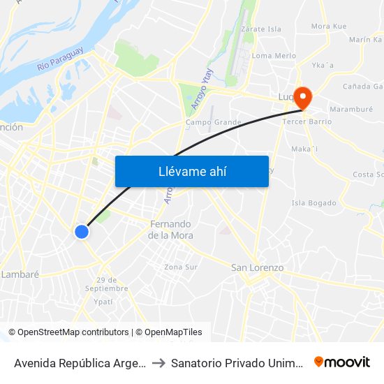 Avenida República Argentina, 3016 to Sanatorio Privado Unimedic (Luque) map