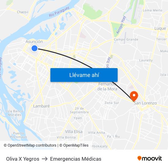 Oliva X Yegros to Emergencias Médicas map