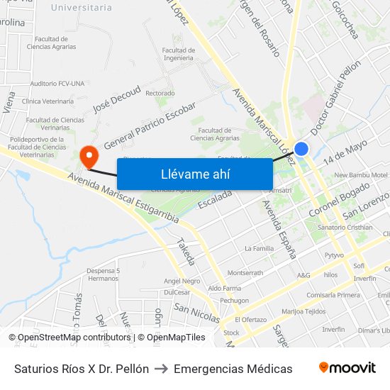 Saturios Ríos X Dr. Pellón to Emergencias Médicas map