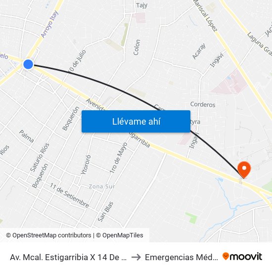 Av. Mcal. Estigarribia X 14 De Mayo to Emergencias Médicas map