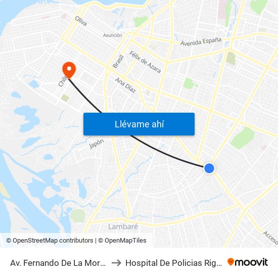 Av. Fernando De La Mora X Av. Argentina to Hospital De Policias Rigoberto Caballero map