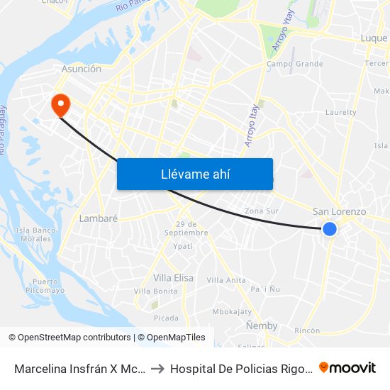 Marcelina Insfrán X Mcal. Estigarribia to Hospital De Policias Rigoberto Caballero map