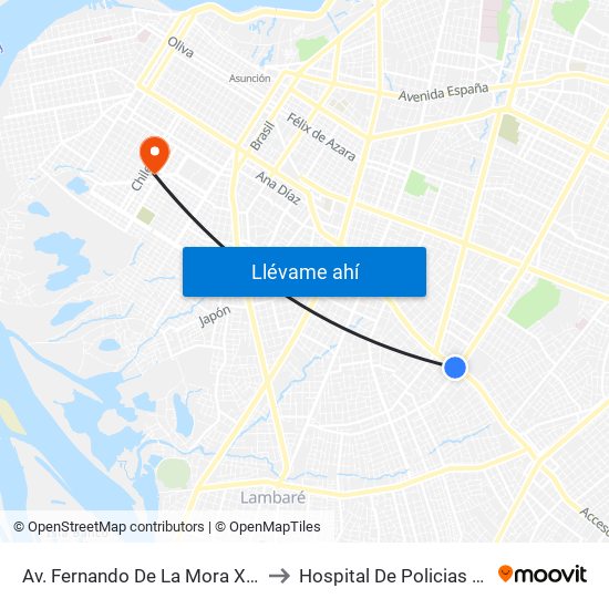 Av. Fernando De La Mora X Av. República Argentina to Hospital De Policias Rigoberto Caballero map