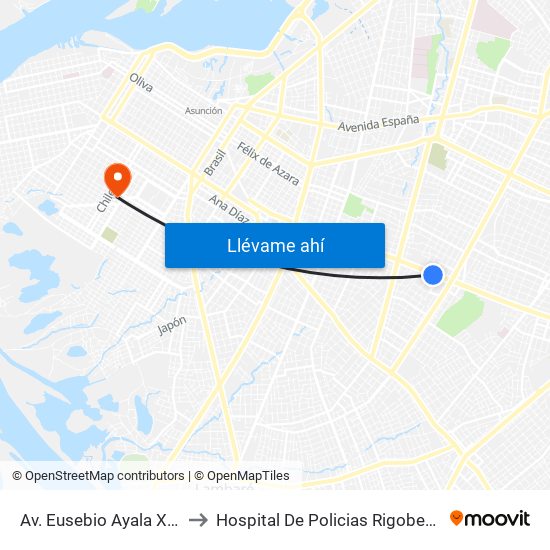 Av. Eusebio Ayala X Nazareth to Hospital De Policias Rigoberto Caballero map
