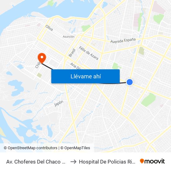 Av. Choferes Del Chaco X Av. Eusebio Ayala to Hospital De Policias Rigoberto Caballero map