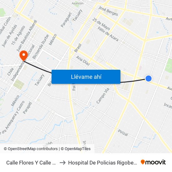 Calle Flores Y Calle Melgarejo to Hospital De Policias Rigoberto Caballero map