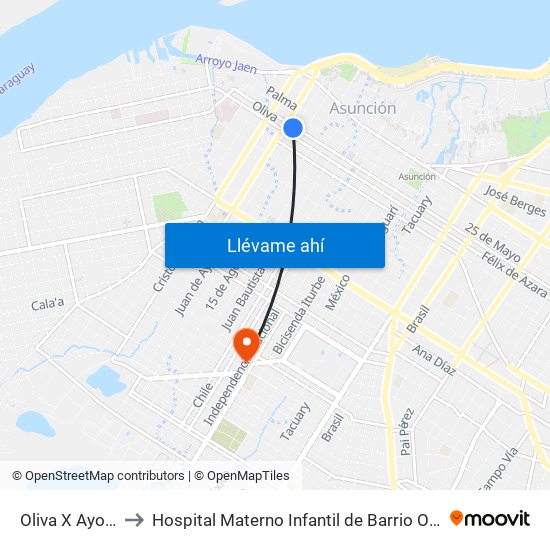 Oliva X Ayolas to Hospital Materno Infantil de Barrio Obrero map