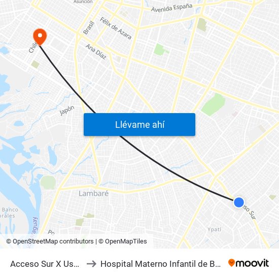 Acceso Sur X Usher Ríos to Hospital Materno Infantil de Barrio Obrero map