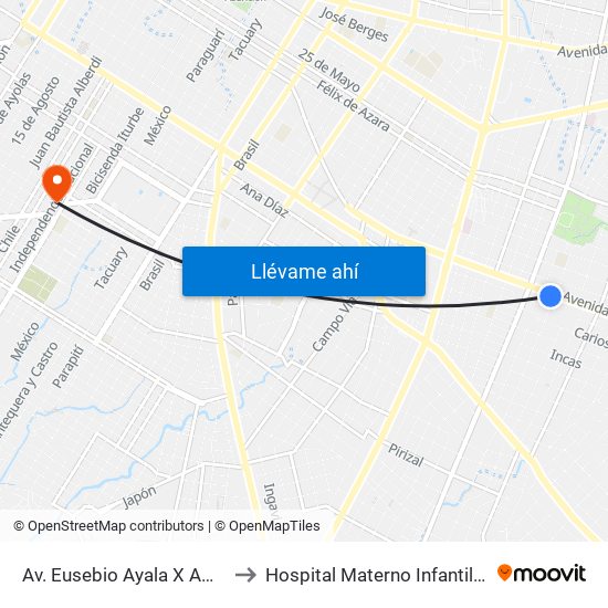 Av. Eusebio Ayala X Amancio González to Hospital Materno Infantil de Barrio Obrero map