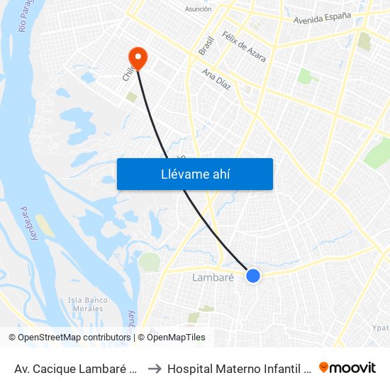 Av. Cacique Lambaré Y Calle Escobar to Hospital Materno Infantil de Barrio Obrero map
