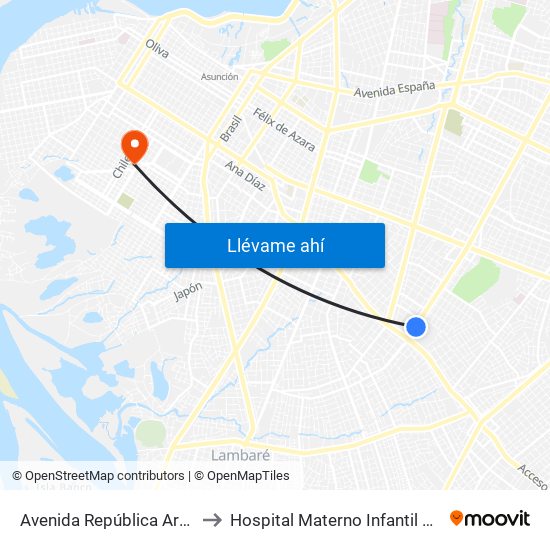 Avenida República Argentina, 3016 to Hospital Materno Infantil de Barrio Obrero map